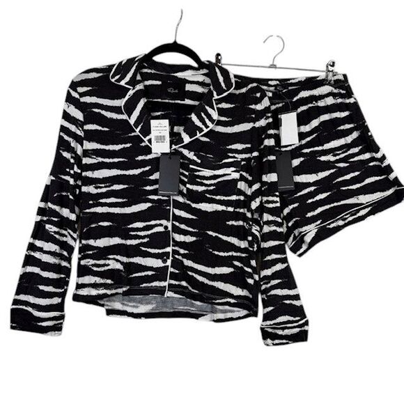 NEW! Rails Eva Pajama Set Black Watercolor Tiger Stripes Shorts Oversized XS - Picture 2 of 11
